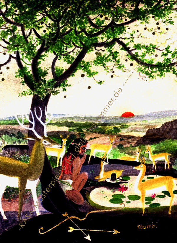“Hunter with Deer under the Bel Tree” - Rasa Masterpiece